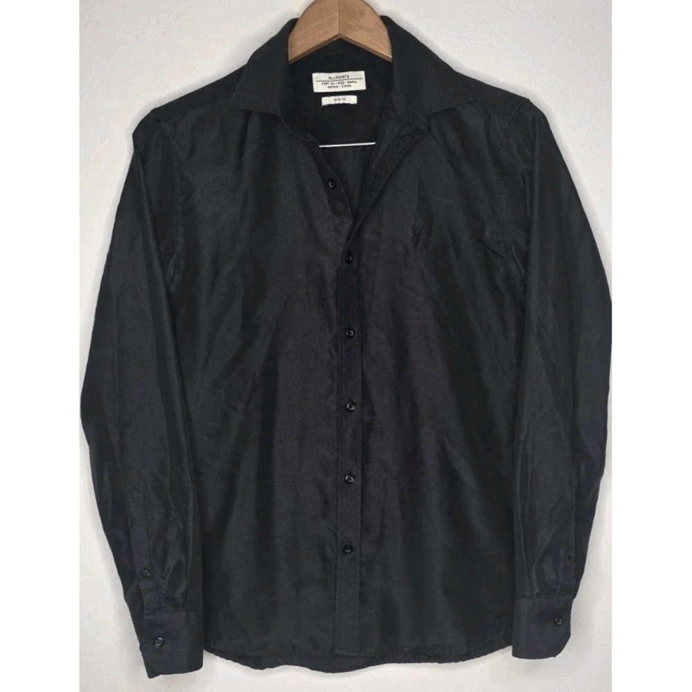AllSaints Slim Fit Black Long Sleeve Button-Up‎ Shirt Women S Career Office Moto